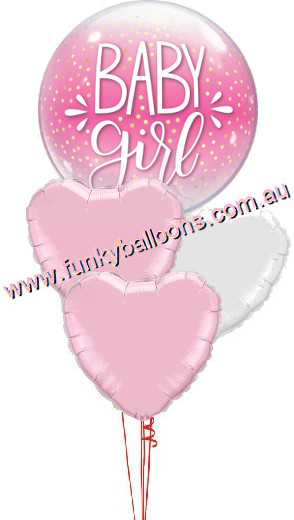 (image for) Baby Girl Bubble + Hearts Bouquet - Click Image to Close