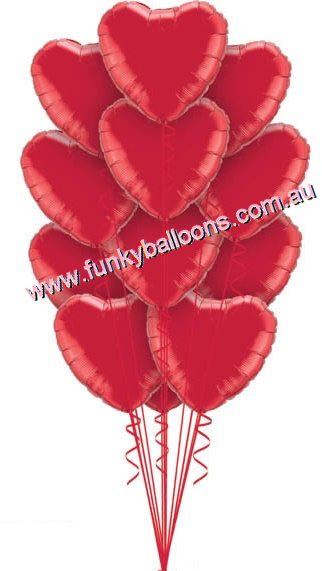 A Dozen Red Heart Balloons